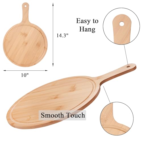 Juego de 10 tablas de cortar redondas de bambú con mango miniatura 2