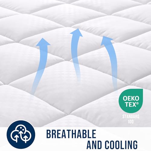 OLANLY Queen Quilted Fitted Mattress Pad – Soft Pillow Top Mattress Topper, Down Alternative Fill, Cooling Comfort Breathable Mattress Cover, Machine Washable Deep Pocket Mattress Protector, White - Image 5