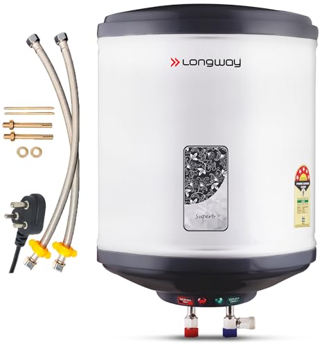 Longway Superb 5 Star Rated Automatic Water Heater for Home, Water Geyser, Electric Geyser with Multiple Safety System & Anti-Rust Coating |Gray, 10 Ltr Longway Superb 5 Star Rated Automatic Water Heater for Home, Water Geyser, Electric Geyser with Multiple Safety System & Anti-Rust Coating |Gray, 10 Ltr