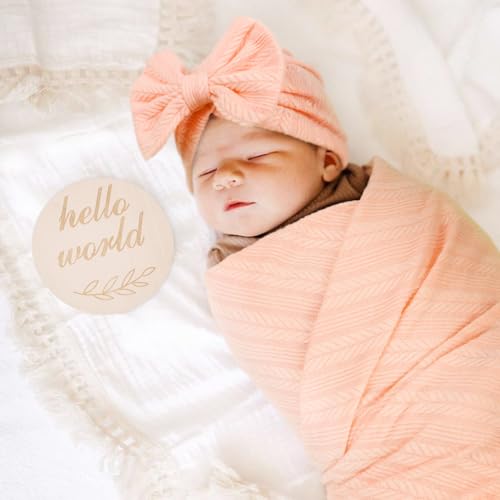Image of AQOKKA Newborn Receiving Blanket with Bow Hat Headband Wooden Card Set Wheat-Pattern Newborns Toddler Baby Boy Girl Nursery Swaddle Wrap