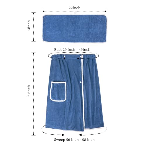 BABYSHEEP Men's Towel Wrap Bathrobe, Soft Adjustable Bath Wrap for Shower, Sauna Towels, Men Wrap Robes Microfiber Bath Towel, Blue2