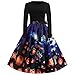 ITISME Robe Halloween Femme, Femmes Nouvel Citrouille Robe imprimée Col Rond Fermeture éclair Hepburn Robes Soirée Vintage 1950's Audrey Hepburn Pin-up Manches Longues A - Ligne avec Ceinture