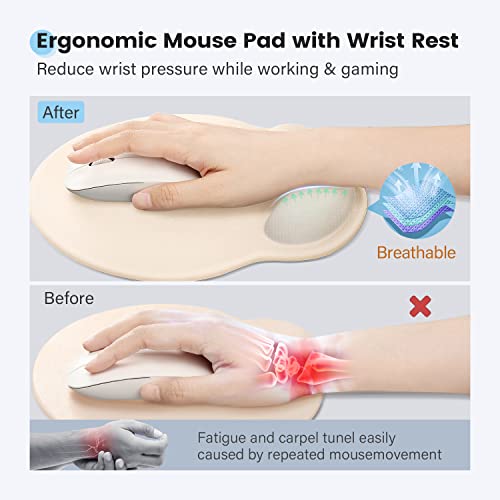 Soqool Ergonomic Mouse Pad With Comfortable And Cooling Gel Wrist Rest Support And Lycra Cloth, Non-Slip Pu Base For Easy Typing Pain Relief, Durable And Washable For Easy Cleaning, Pinky White #TOP2
