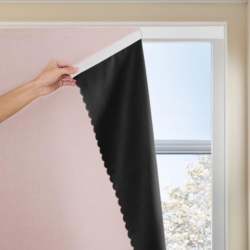 Autohesion - Cortinas opacas para ventanas, dormitorio, cortinas térmicas para cocina, oscurecimiento de habitaciones, color negro