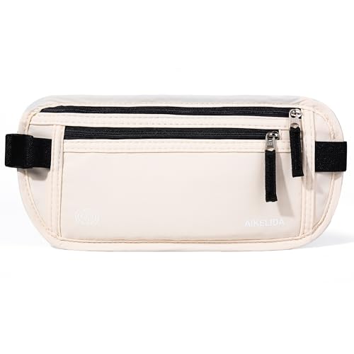 Image of Money Belt - Slim Passport Holder RFID Blocking Travel Wallet Undercover Fanny Packs for Men Women - Beige