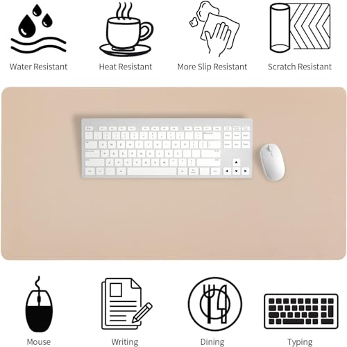 Image of Bloss Leather Desk Pad, Mouse Pad, Non-Slip Desk Protector Mat, Leather Desk Blotter, Computer Desk Pad, Waterproof Desk Mat for Home Office and Decor - Beige (35.4x17Inches)