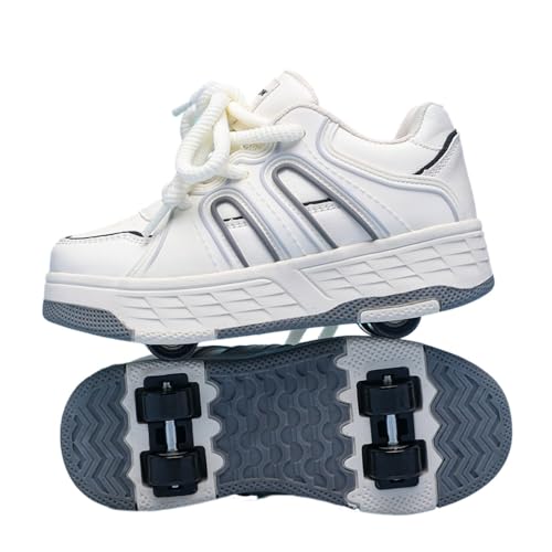 ENEN Zapatos con Ruedas Zapatillas con 4 Ruedas para niños y niña,Zapatillas de Correr al Aire Libre de Patinaje sobre Ruedas multifuncionales en Dos (9953 Gris,31)