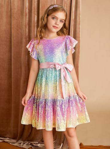 GRACE KARIN Girls Party Dress Sequin Formal Fancy Birthday Dress for Girls Prom Ruffle Midi Dress 5-14Years4