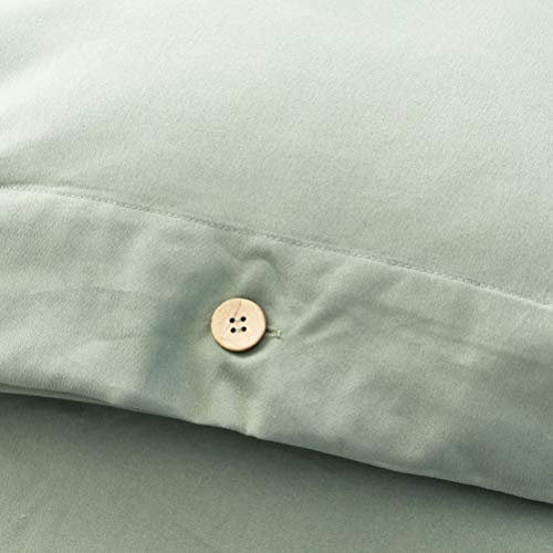 M&Meagle Duvet Cover Green,Solid Color Button Design,100% Microfiber Treated by Washed Cotton Process,Feels Like a Very Soft Cotton-Queen Size(3Pcs,1 Duvet Cover 2 Pillowcases) - Thumbnail 5