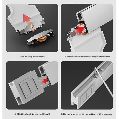 Kit de riel de aluminio plateado de triple enlace para vitrinas 7