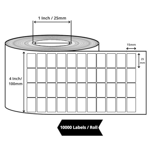 Image of True-Ally 25x15 (DT) Direct Thermal Barcode Label - 25mm x 15mm - 4 Ups - 10000 Labels /Roll - White Self Adhesive Sticker for Barcoding(No Ribbon Required) (Pack of 1)