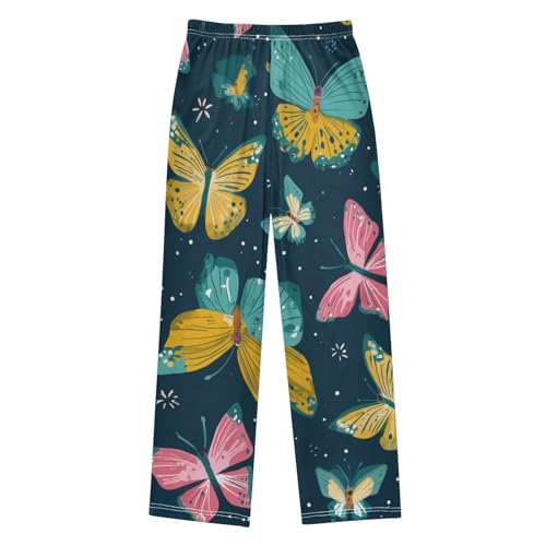 Watercolor Butterfly Boys Long Pants Soft Trousers Elastic Waist Kids Lounge Bottoms with Pockets S-XL2
