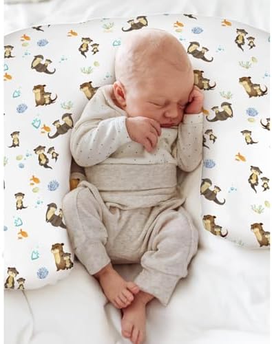 Cute Otters Family Baby Nursing Pillow Covers for Boy Girl Sea Otters Fishes Corals Conches Nursery Pillowcase for Breastfeeding Pillows Ocean Animals Soft Stretchy Slipcovers for Newborn Infant — 사진 4