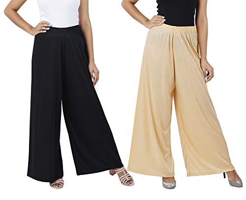Image of Buy That Trendz Palazzo Pants for Women Cotton Rayon Elasticated Regular Fit Flared Wide Leg M to 6XL Pack of 2
