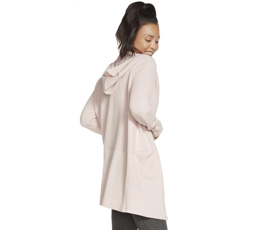 Image of Skechers Rayon Skechluxe Restful Hoodigan Thigh Length Jackets For Women W03Ja82A-Blk