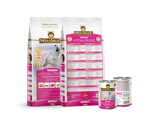 Wolfsblut Vetline Hundefutter - Hypoallergenic, 12kg + 6x395g - Sparbundel, Sparpaket - inklusive Warnicks Tierfutterservice Hundesnack Goodie