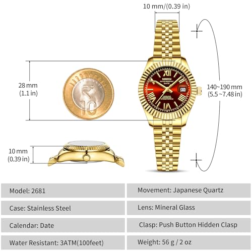 Image of NIBOSI Watches for Woman Analog Quartz Stainless Steel Diamond Rose Gold Green Small Dial Women Watches Classic Wrist Watch Date Waterproof