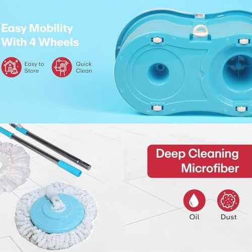 Image of Mumma's LIFE Plastic Spin Mop Bucket, Moppers for Cleaning Floor, Mop Set Extendable Handle, Removable Wringer 360 with Floor Cleaner Mopping Stick (Round Mop with Steel Wrangler)