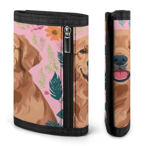 Fold Cute Golden Retriever Dog Pink Wallets for Travel Outdoor Accessories, Wallet with Front Pocket And Multiple Card Slots, Trifold Wallet for Women3