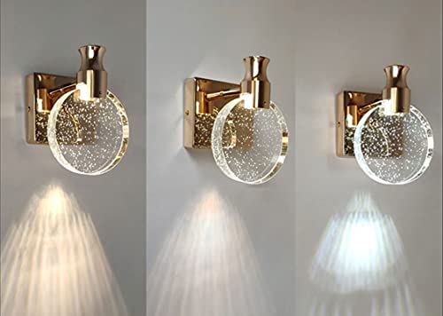 Image of Aomesinc Crystal Wall Sconce Nordic Style LED Wall Lamps Simple Creative Lights for Living Room Bedroom Bedside Dresser Bathroom Corridor(A,Golden,Large)