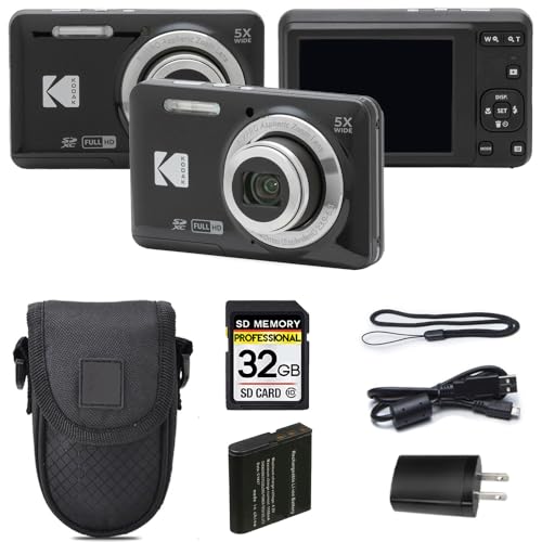 Kodak PIXPRO FZ55 Digital Camera, 16MP Compact Point & Shoot, 5X Optical Zoom, 28mm Wide Angle Lens, 1080P Full HD Video, Black + Camera Case & 32GB SD Card