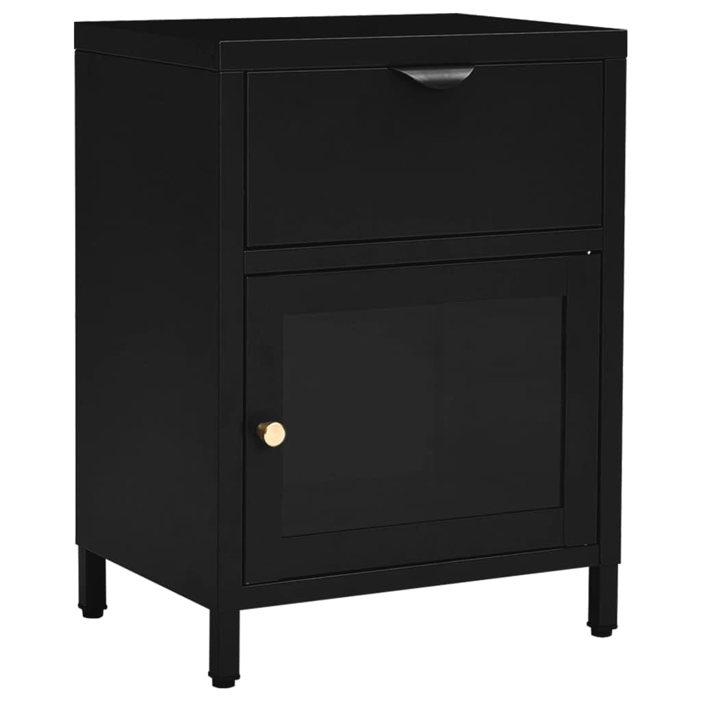 Table de chevet noire haut de gamme en verre trempé et acier moderne