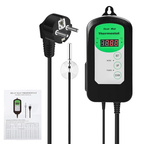 Thermostat Terrarium Prise Thermostat avec Sonde Numérique 1000W Regulateur de Temperature pour Terrarium Reptile Incubateur Serre