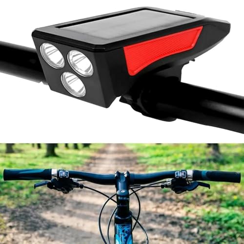 Image of Solar USB Charging Bike Light Bicycle Horn Lamp Bike Flashlight Bike Front Light Waterproof Cycling Headlight with 3 Lighting Modes 5 Sounds Fits Bicycle Light (Multicolor)