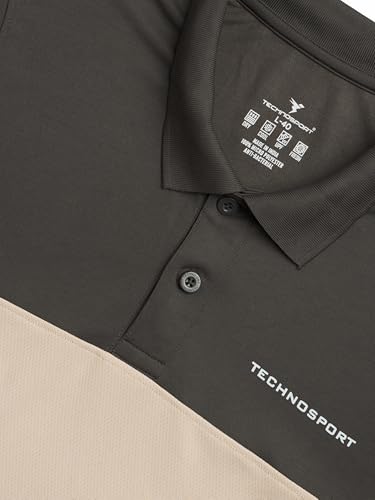 Image of TECHNOSPORT Men's Slim Fit Color Block Half Sleeve Polo Neck T-Shirt with Technocool+, UPF50+ Sun Protection for Gym, Sports & Regular Use
