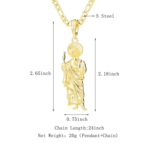 14K Gold Plated Saint Jude Pendant Necklace Religious Charm Jewelry San Judas Tadeo Medalla Cadena Oro Laminado2