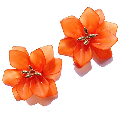 Fashion Bohemian Acrylic Large Matte Flower Dangle Earrings with Gold Flower Bud for Women, Mom, Lover and Friends