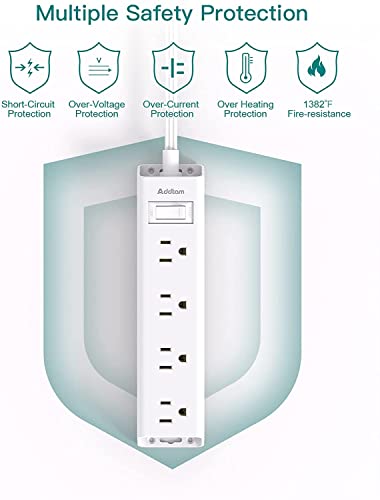 Addtam Flat Plug Power Bar, Ultra Thin Flat Extension Cord with 1050J Surge Protector, 12 Widely AC 3 Sides Multiple Outlets, 5Ft Wall Mount, Desk Charging Station for Home Office  image 6