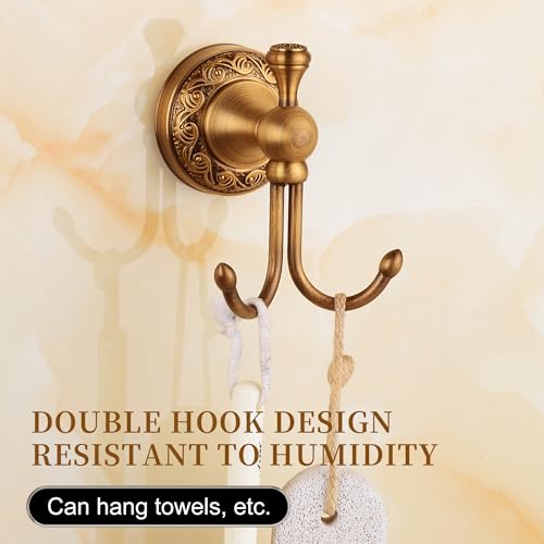 Image of Wall Mounted Bathroom Robe Hook, Towel Hanger Antique Brass Pattern Carving,Brushed Bronze
