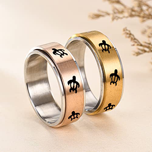 8MM Stainless Steel Spinner Ring for Men Women Anxiety Relief Fidget Rings Band Animal Turtle Engraved2