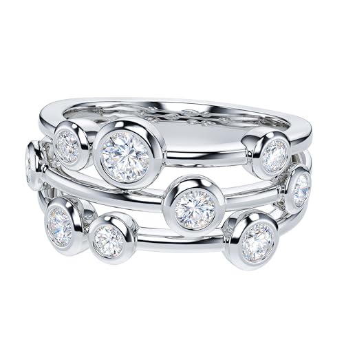 THELANDA Genuine Moissanite or Simulated Diamond Sterling Silver 9mm Wide Bezel Set Bubble Cocktail Fashion Ring Wedding Ring3
