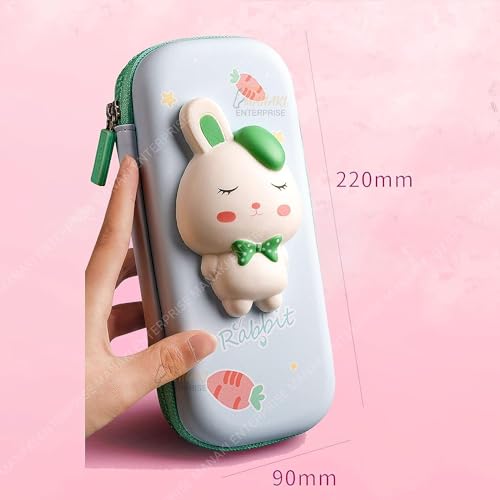 Image of Pencil Case, Cute Cartoon Pencil Pouch 3D Embossed Design Novelty Pencil for Case Gift for Students Kids (Rabbit Green Small Pouch)