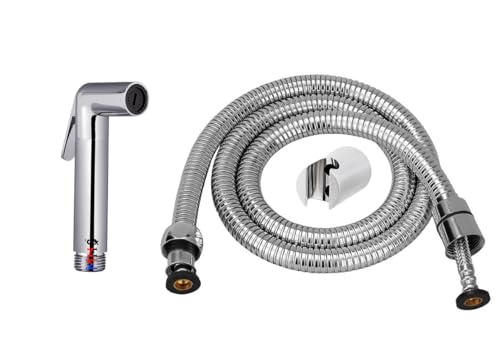 Image of MHS High Pressure Jet Spray for Toilet | Health Faucet Set with Hand Shower Gun & 1M SS Hose Pipe | Bathroom Toilet Jet Spray for Hygiene Cleaning | Toilet Gun for Western Toilet (Aquajet Pro Brass)