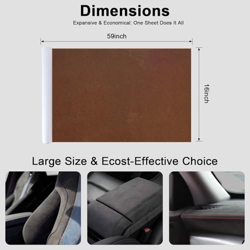 Image of Premium Dark Brown Suede Fabric Wrap - 16x59 inch Suede Wrap for Car Interior - Self-Adhesive Microfiber and Synthetic Leather, Stretchable Interior Film for Car and Home Decor