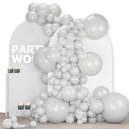 Image of PartyWoo Grey Balloons 140pcs Different Sizes Pack of 18 12 10 5 Inch Light Pastel Pale Gray Latex Balloon Arch Kit Garland for Baby Shower Graduation Wedding Birthday Party Decorations Gray-Y76
