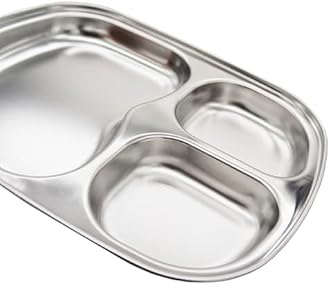 Korean Stainless Steel Divided Plates for Toddlers, Kids, Babies, Premium 304, Electro-Polished, No Black Residue, BPA-Free, 3-Compartment Plate, Food Tray for Camping, Balanced Meals, Set of 2
