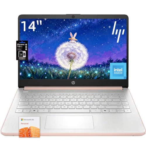 Image of HP 14 inch HD Laptop, Intel Processor N150, 4GB LPDDR5, 256GB Storage (128GB UFS+128GB SD Card), HDMI, USB-C, USB-A, Bluetooth, WiFi, Copilot, Fast Charge, Microsoft 365, Win 11 Home, Pale Rose Gold
