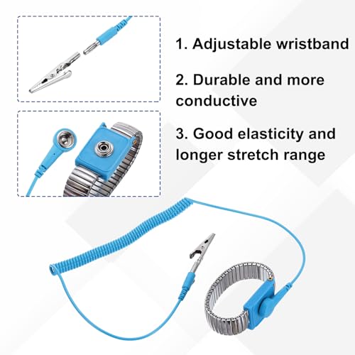 Image of MECCANIXITY Anti Static Wrist Strap Blue 6.7 inch Perimeter ESD Anti Static Wristbands with Alligator Clip Length 1.8M Adjustable for Sensitive Electronic Devices
