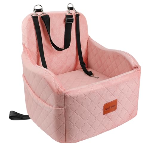 Lealchum Dog Booster Car Seat for Small Dogs,Puppy Portable Car Seat with Elevated Buttom,Fully Detachable and Washable Pet Cars Seat with Storage Pockets,Easy to Install (Pink, Medium) option