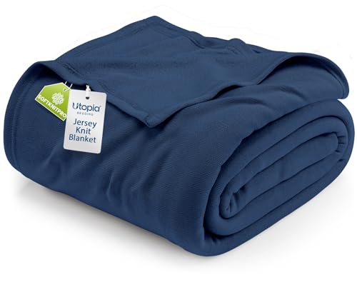 Utopia Bedding Manta de Punto Suave Jersey Azul Marino Queen (90x90 Pulgadas)