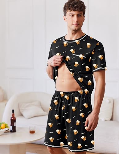 Image of Ekouaer Men's Pajamas Set Casual Short Sleeve Shirts and Shorts Soft 2 Piece Loungewear With Pockets