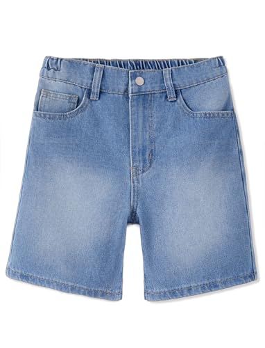 PATPAT Boys Denim Shorts Casual Mid Elastic Waist Baggy Jeans Shorts with Pockets Y2K Straight Leg Loose Jorts Light Blue 7-8Y