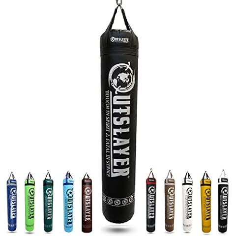 Outslayer Muay Thai Heavy Bag (Muay Thai 6ft 130 lbs, Black) - with D-Ring Cover