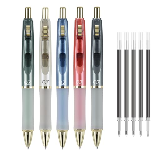SUIN Bolígrafos Gel Retráctiles 0.7mm Tinta Negra Pack 5