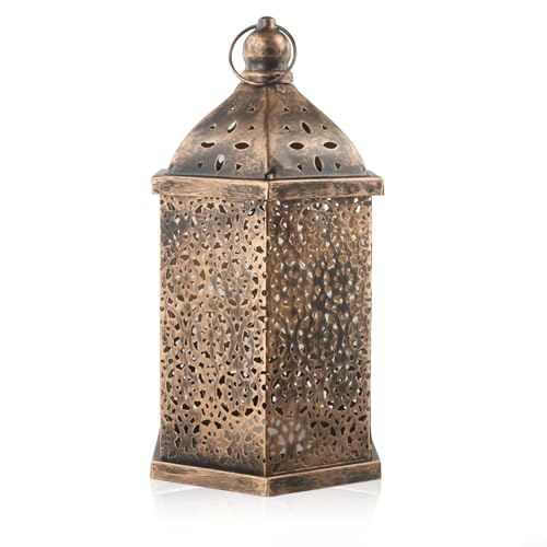 Fauhapyway Set di 3 lanterne marocchine decorative in metallo, per interni ed esterni, a batteria, luci da appendere per giardino, patio, casa, diverse dimensioni (grande)