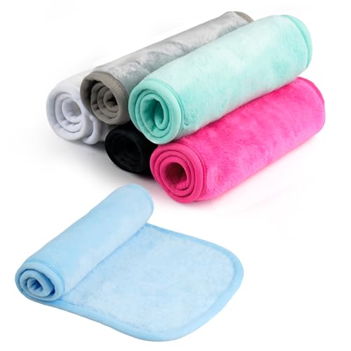 Deepton 6 Pack Flannel Make Up Remover Cloth Soft Microfibre Face Cloth 15.75 X 7.87in Face Wash Cloth for Daily Beauty Makeup Removal Reusable
